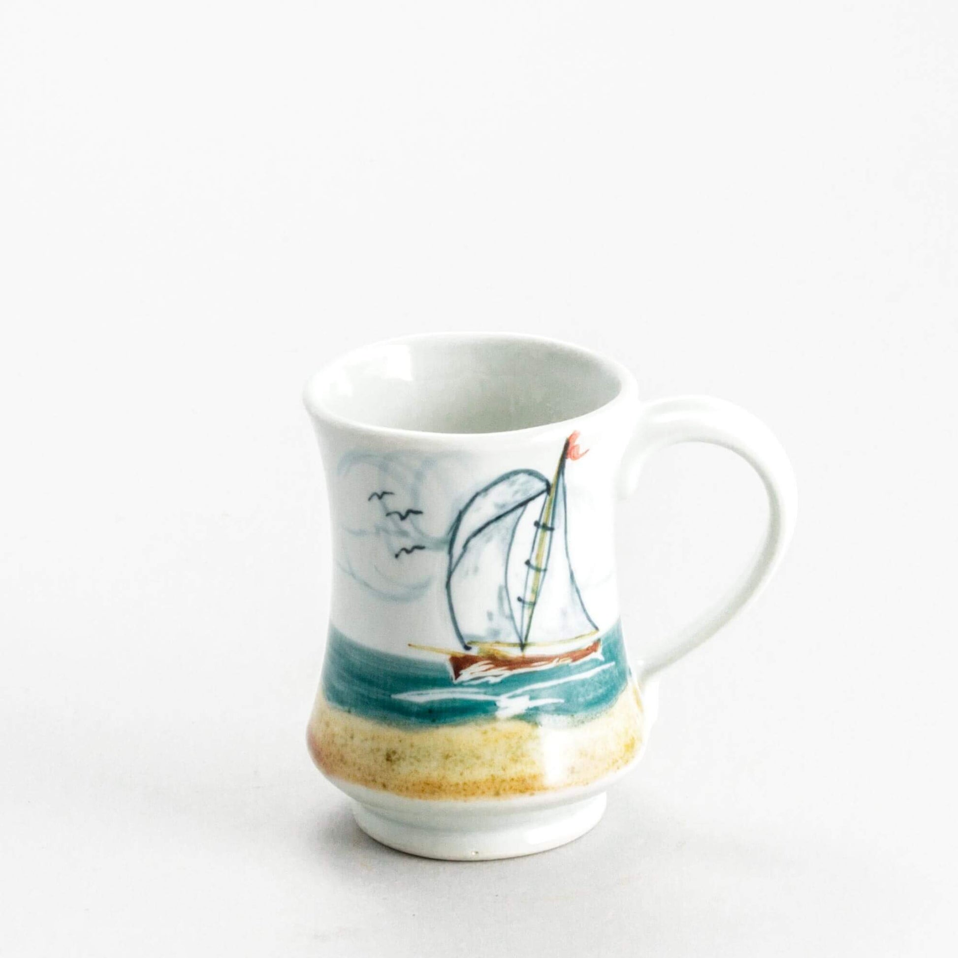 Handmade Pottery Pedestal Mug made by Carroccia Tony  in Italy Sailboat