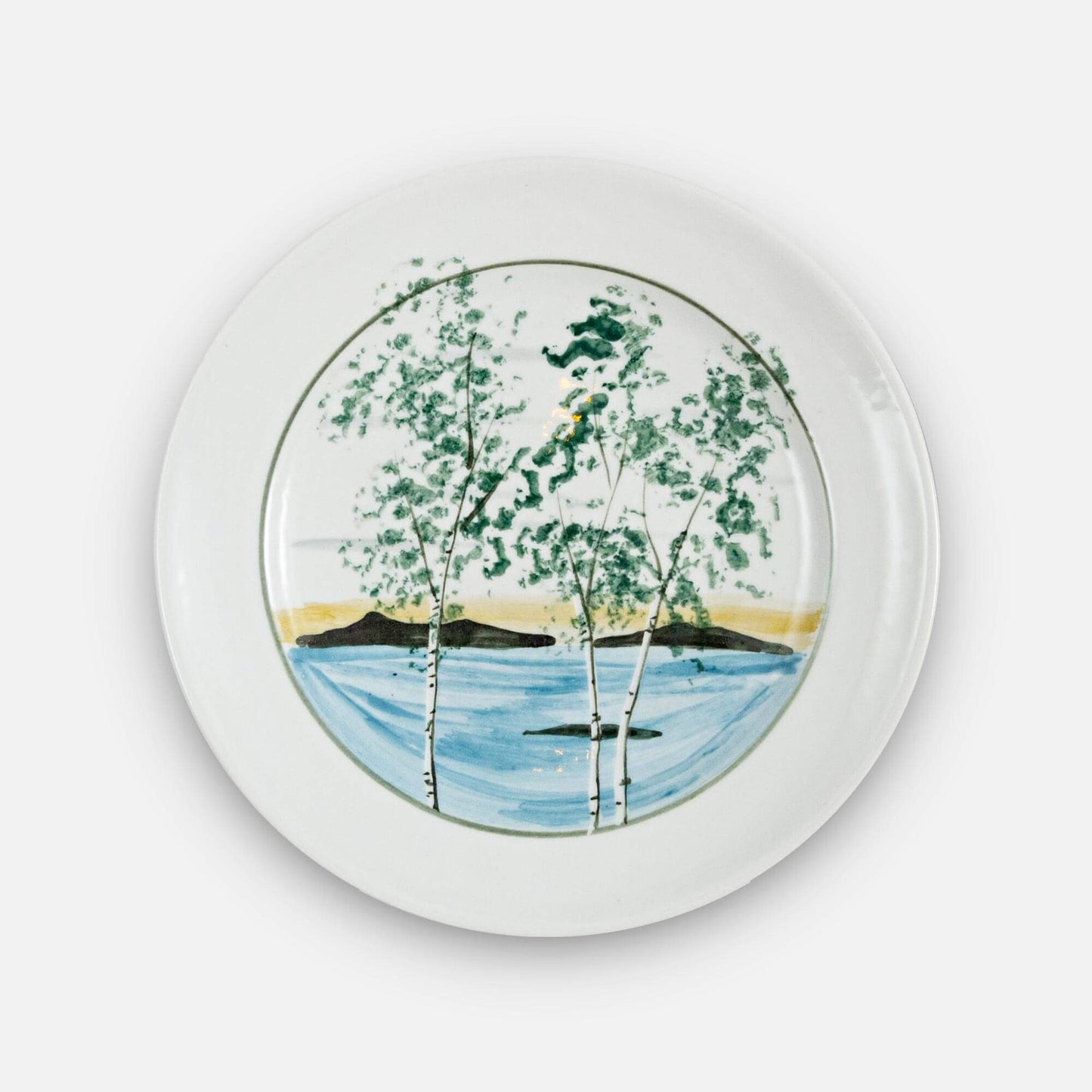 Handmade Pottery Footed Dinner Plate in Birch Point pattern made by Carroccia Tony in Italy