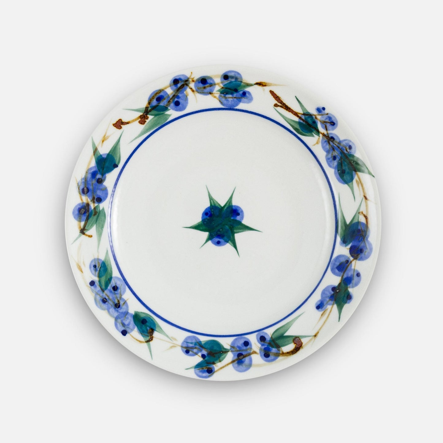 Handmade Pottery Rimless Dinner Plate made by Carroccia Tony in Italy in Blueberry pattern