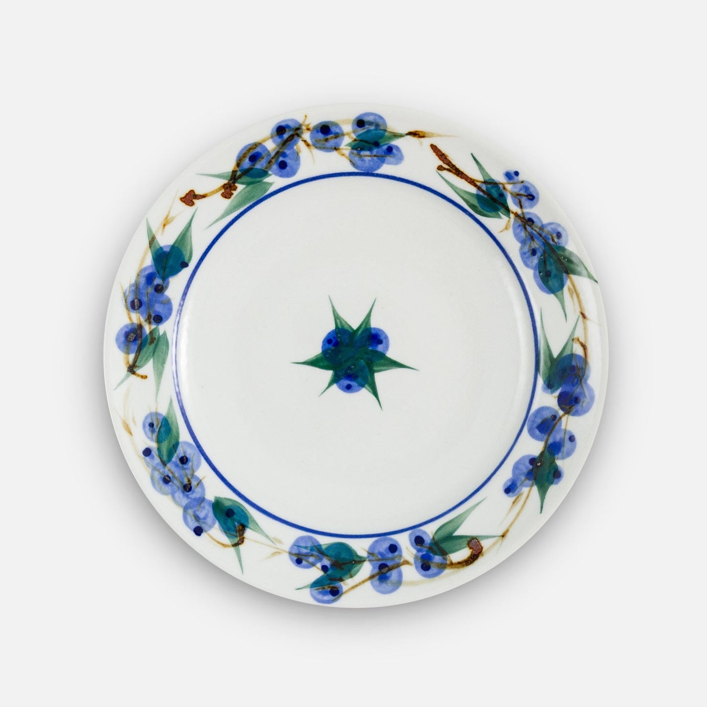 Handmade Pottery Rimless Dessert Plate made by Carroccia Tony in Italy in Blueberry pattern
