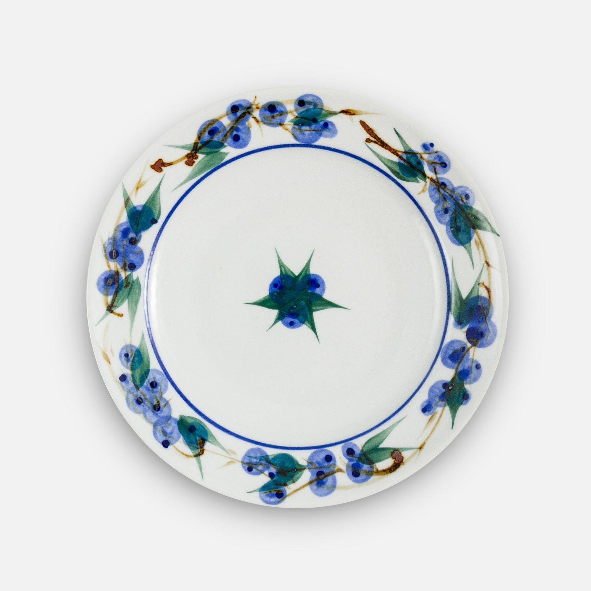 Handmade Pottery Rimless Dessert Plate made by Carroccia Tony  in Italy in Blueberry pattern