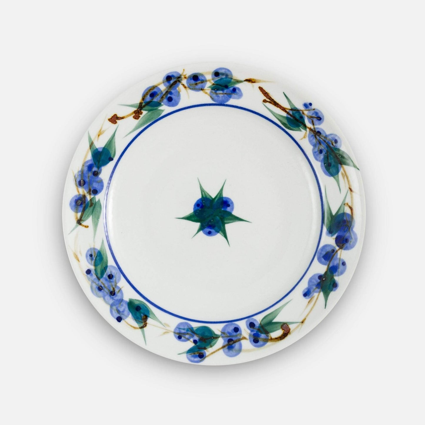 Handmade Pottery Footed Dinner Plate in Blueberry pattern made by Carroccia Tony in Italy