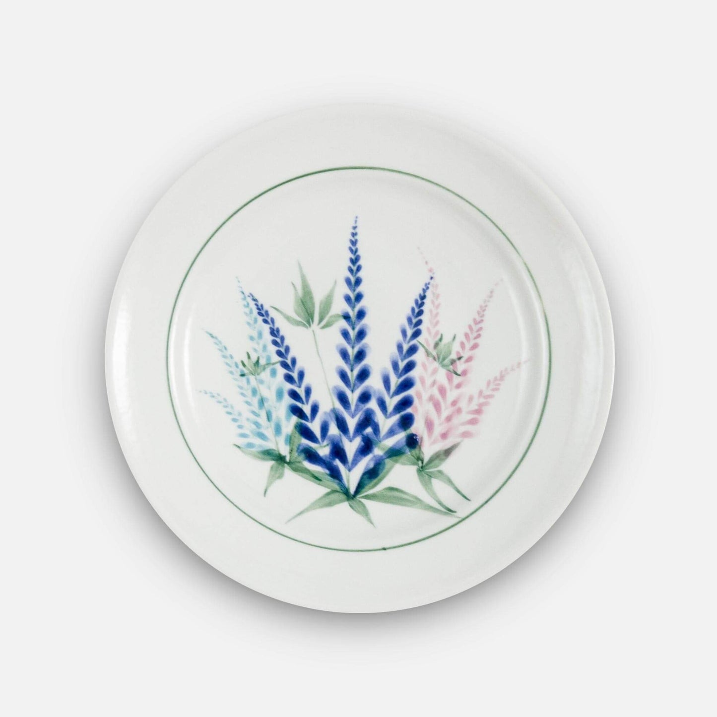 Handmade Pottery Footed Dinner Plate in Lupine pattern made by Carroccia Tony in Italy
