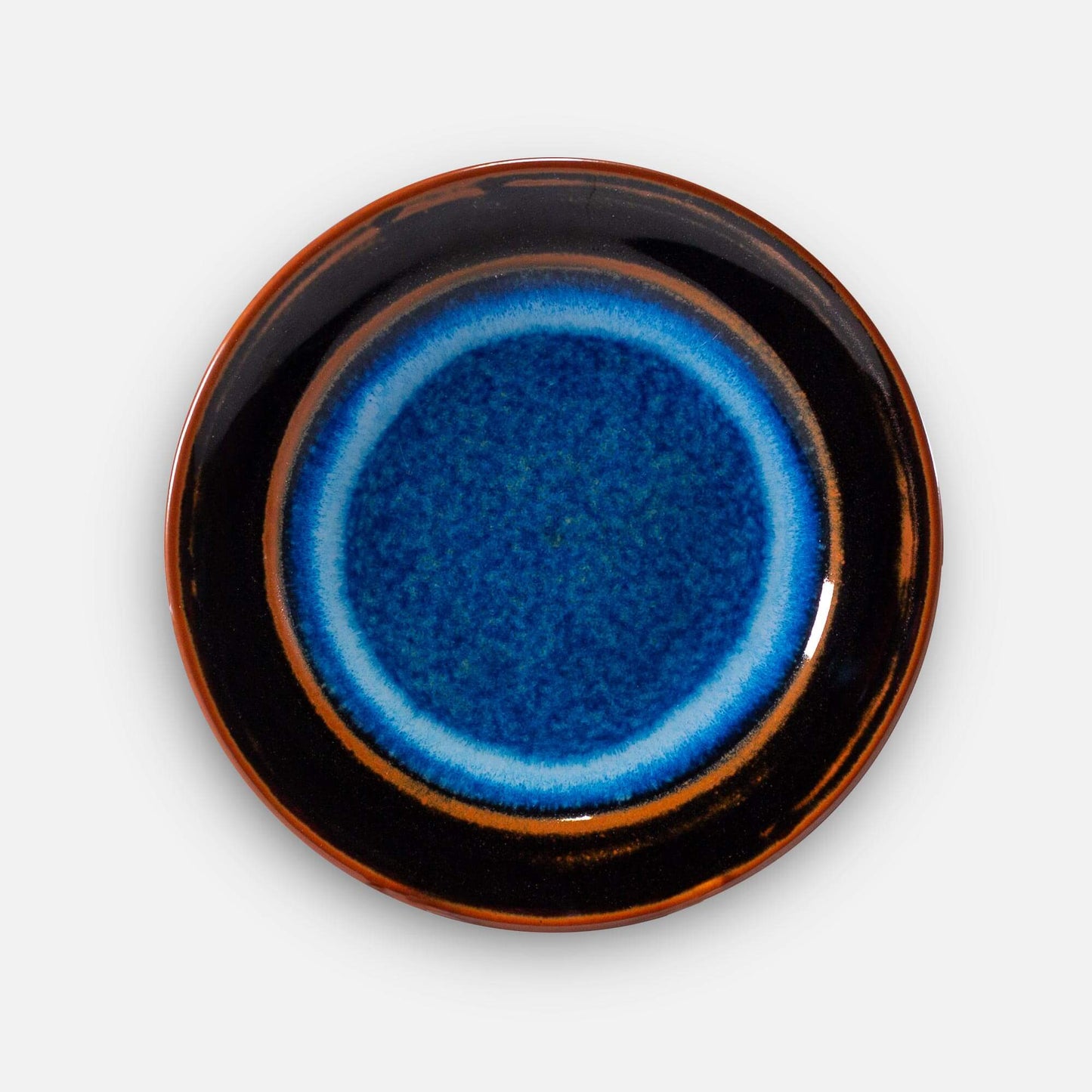Handmade Pottery Footed Dinner Plate in Blue Hamada pattern made by Carroccia Tony in Italy