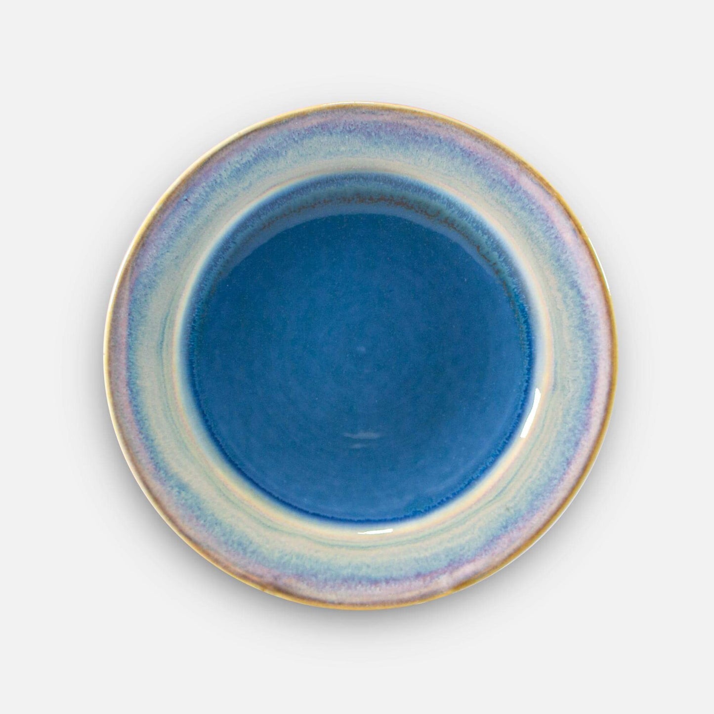 Handmade Pottery Footed Dinner Plate in Blue Oribe pattern made by Carroccia Tony in Italy