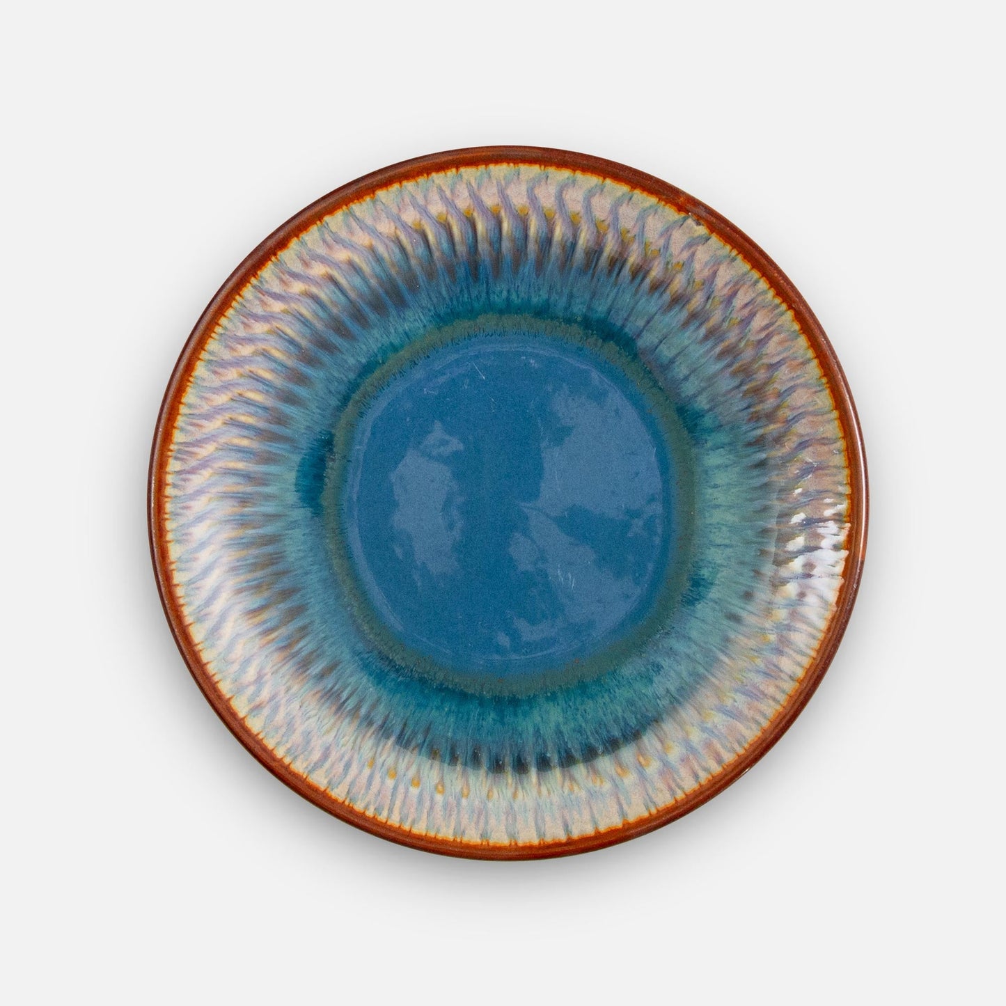 Handmade Pottery Rimless Dessert Plate made by Carroccia Tony in Italy in Blue Oribe Pattern