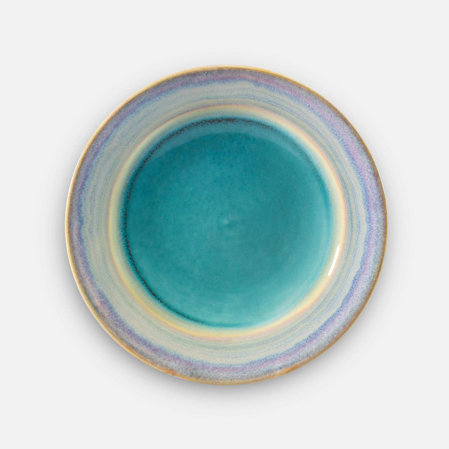 Handmade Pottery Footed Dinner Plate in Green Oribe pattern made by Carroccia Tony in Italy