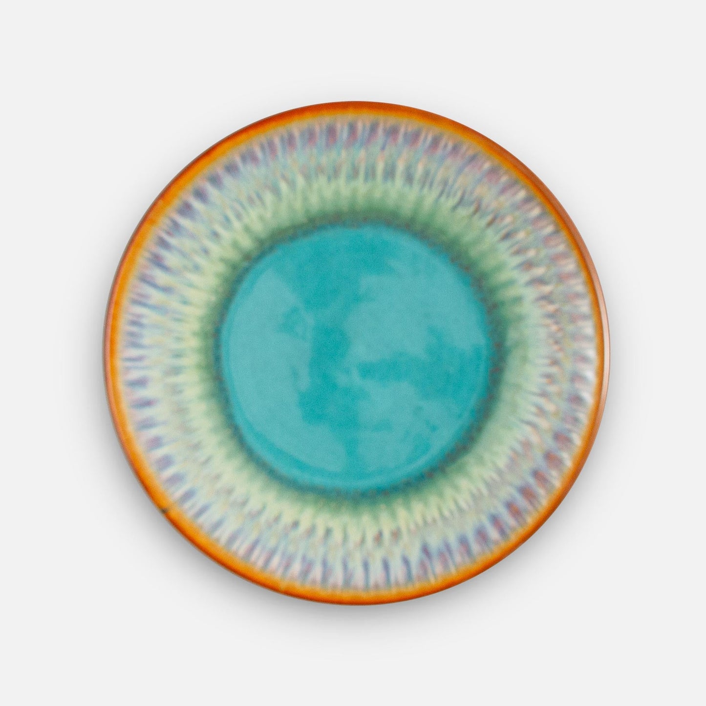 Handmade Pottery Rimless Dessert Plate made by Carroccia Tony in Italy in Green oribe purple pattern