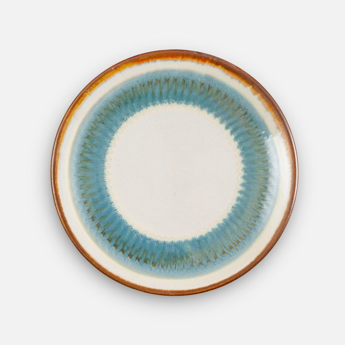 Handmade Pottery Rimless Dinner Plate made by Carroccia Tony in Italy in Ivory Blue Oribe pattern