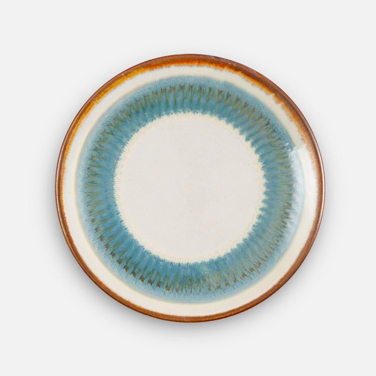 Handmade Pottery Rimless Dessert Plate made by Carroccia Tony in Italy in Ivory Blue Oribe pattern