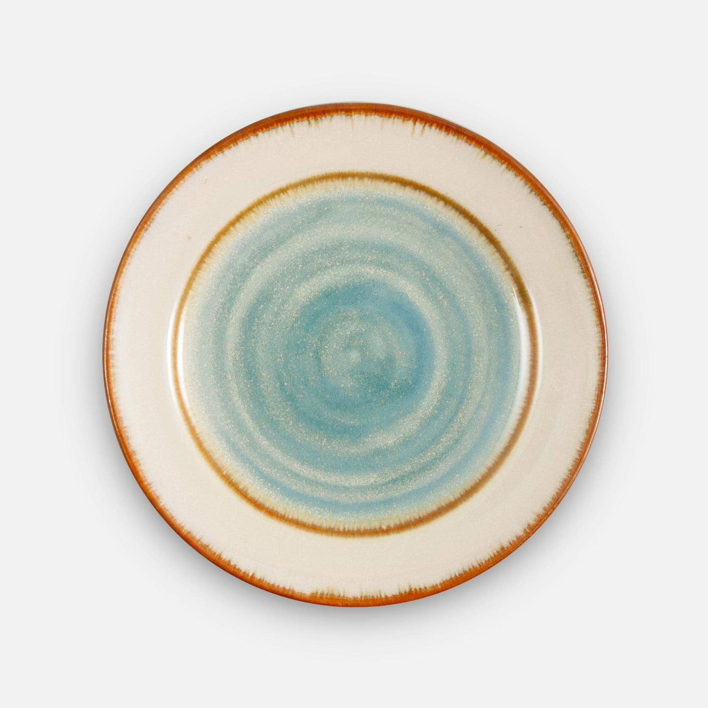 Handmade Pottery Footed Dinner Plate in Ivory & Blue pattern made by Carroccia Tony in Italy