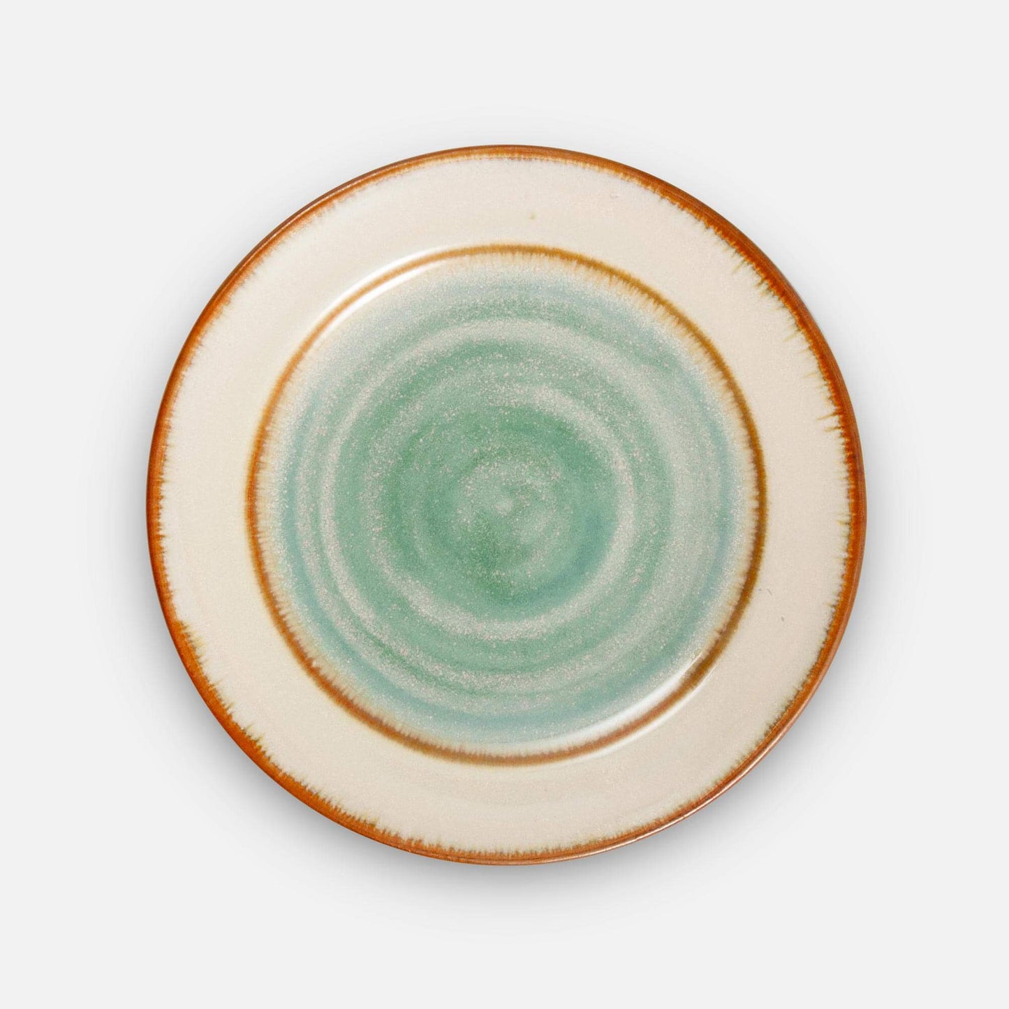 Handmade Pottery Footed Dinner Plate in Ivory & Green pattern made by Carroccia Tony in Italy