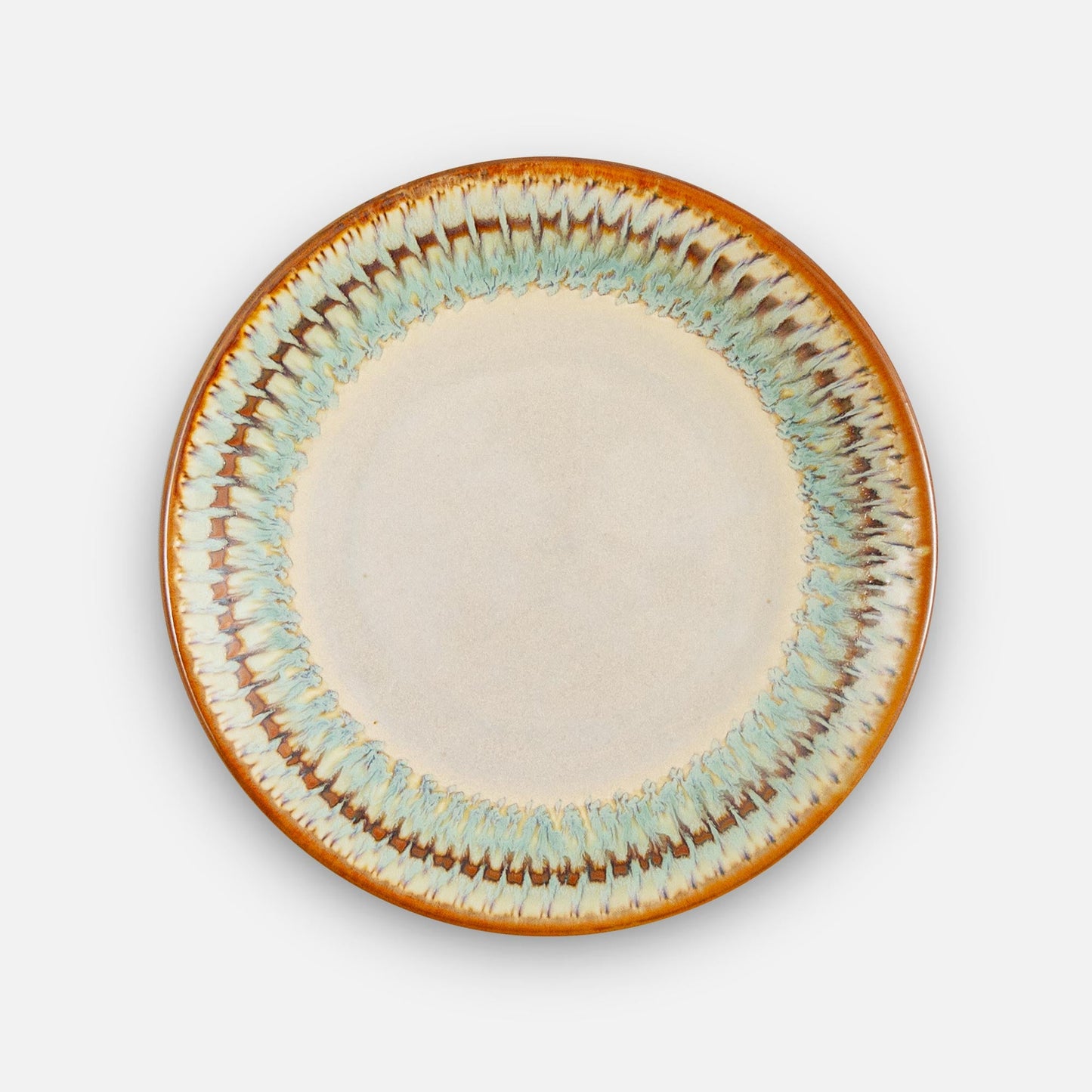 Handmade Pottery Rimless Dessert Plate made by Carroccia Tony in Italy in Ivory Green Oribe pattern
