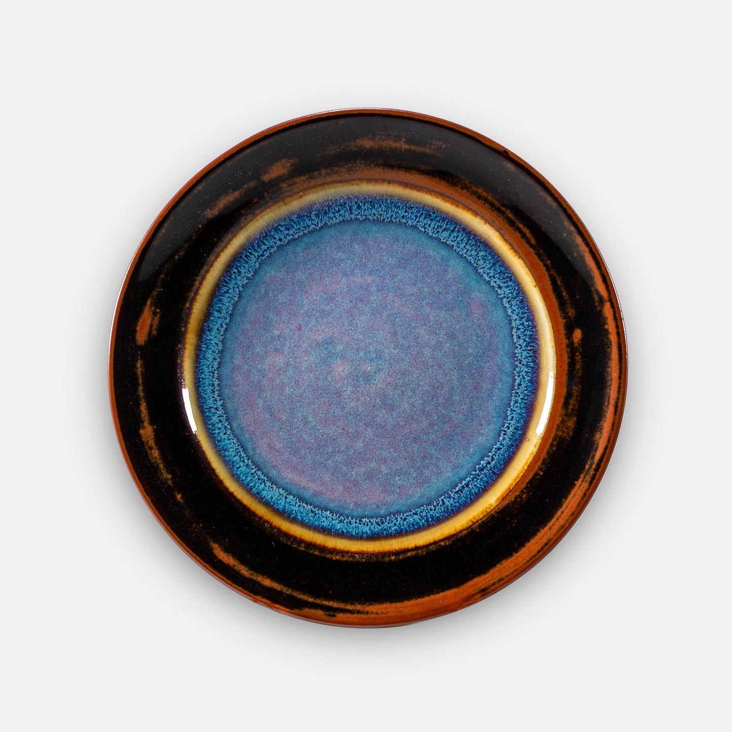 Handmade Pottery Footed Dinner Plate in Purple Hamada pattern made by Carroccia Tony in Italy