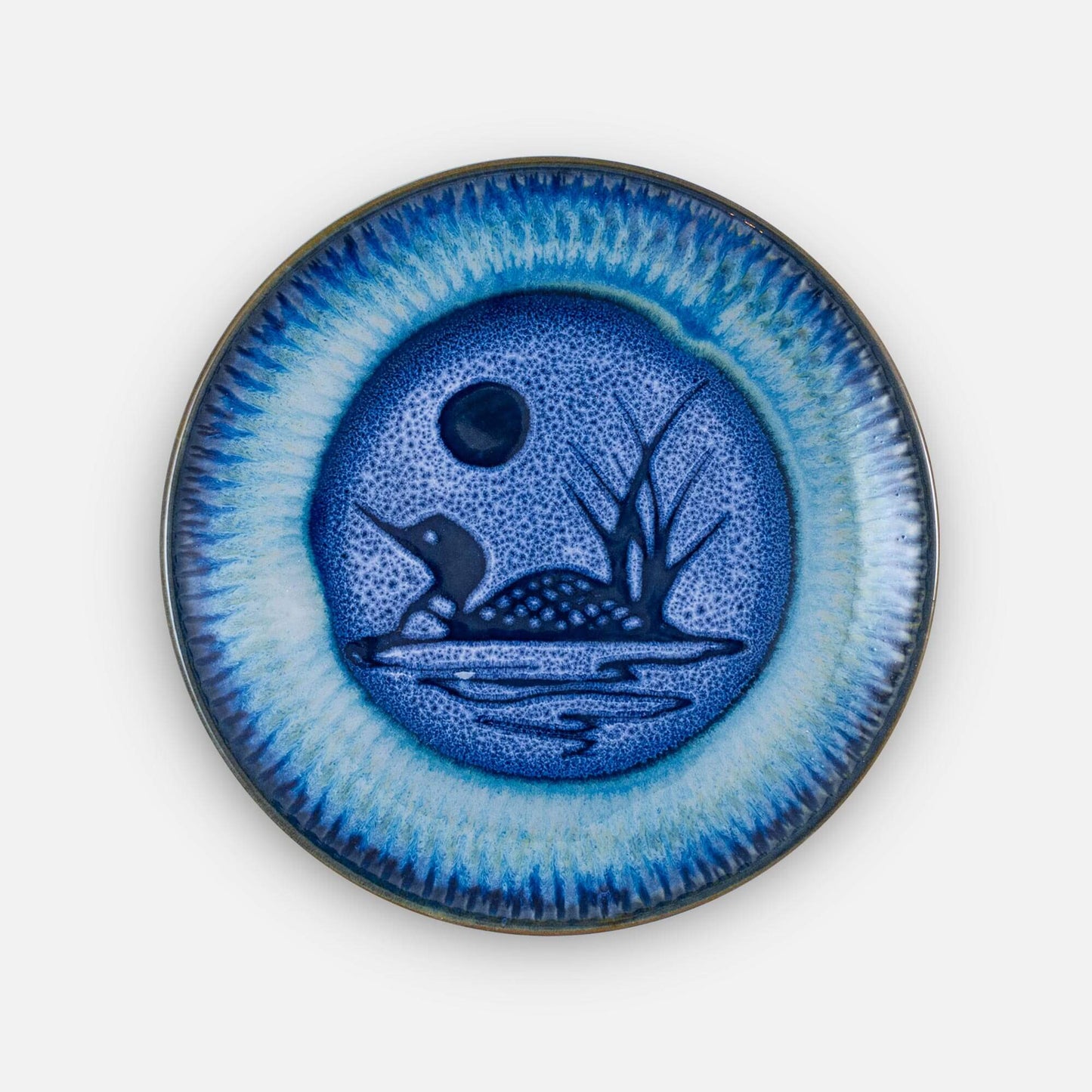 Handmade Pottery Rimless Dinner Plate made by Carroccia Tony in Italy in Blue Loon pattern