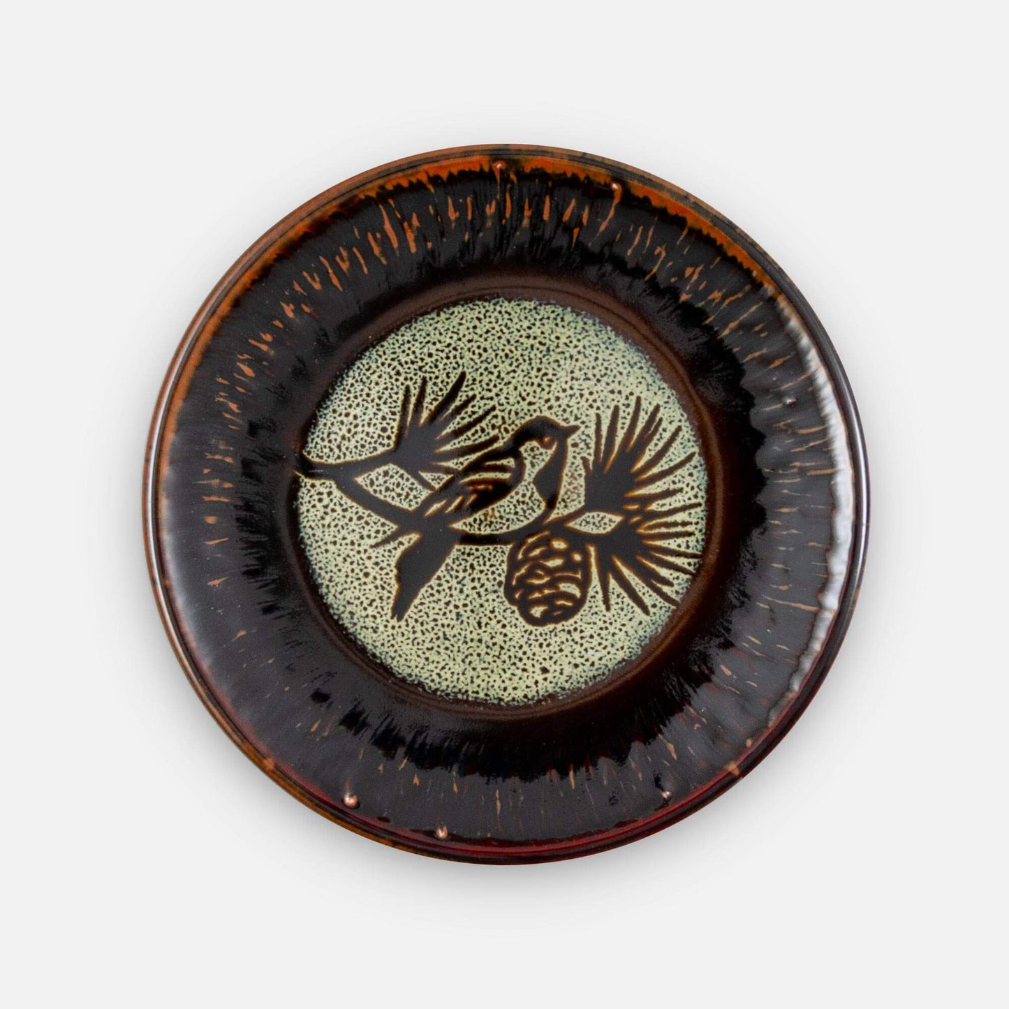 Handmade Pottery Rimless Dinner Plate made by Carroccia Tony in Italy in Hamada Chickadee pattern