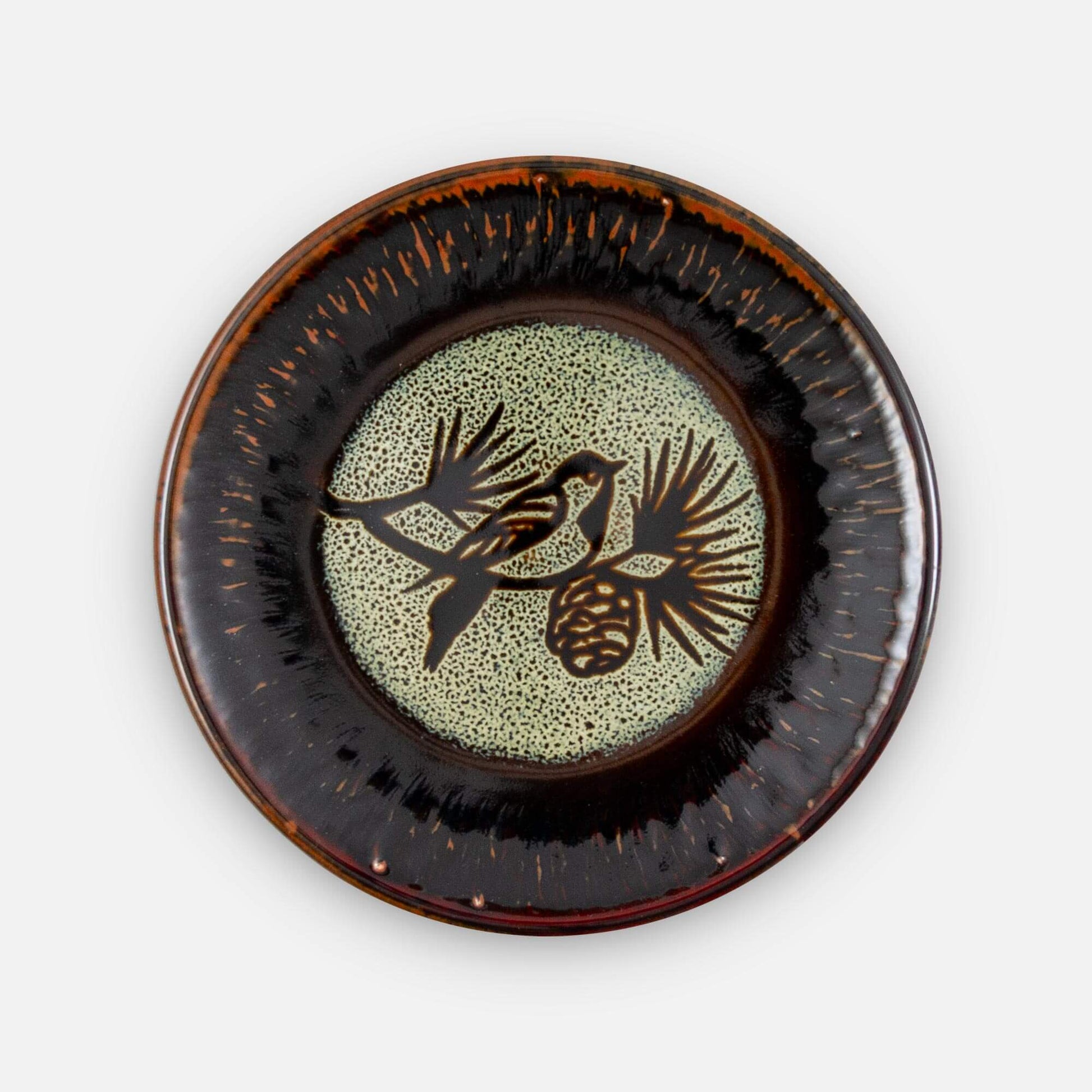 Handmade Pottery Rimless Dessert Plate made by Carroccia Tony  in Italy in Hamada Chickadee pattern
