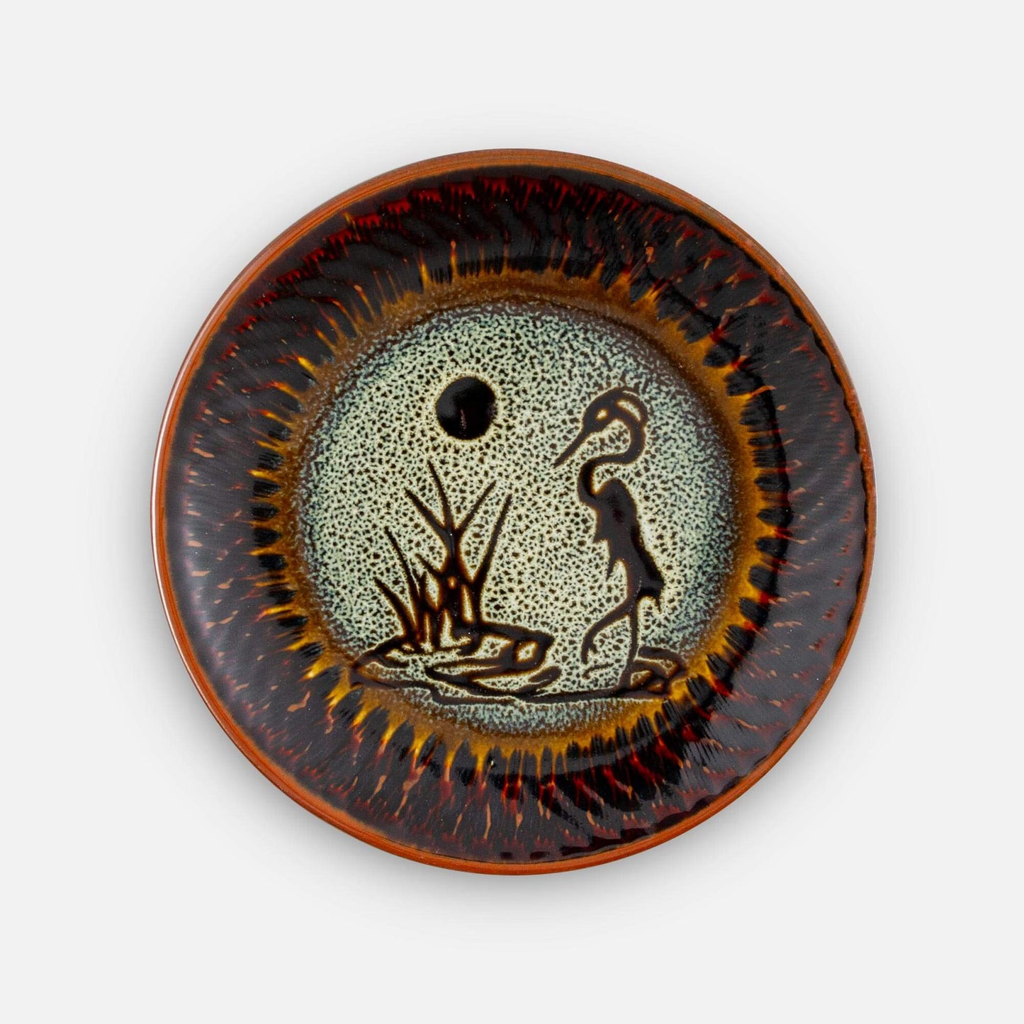 Handmade Pottery Rimless Dinner Plate made by Carroccia Tony in Italy in Hamada Heron pattern