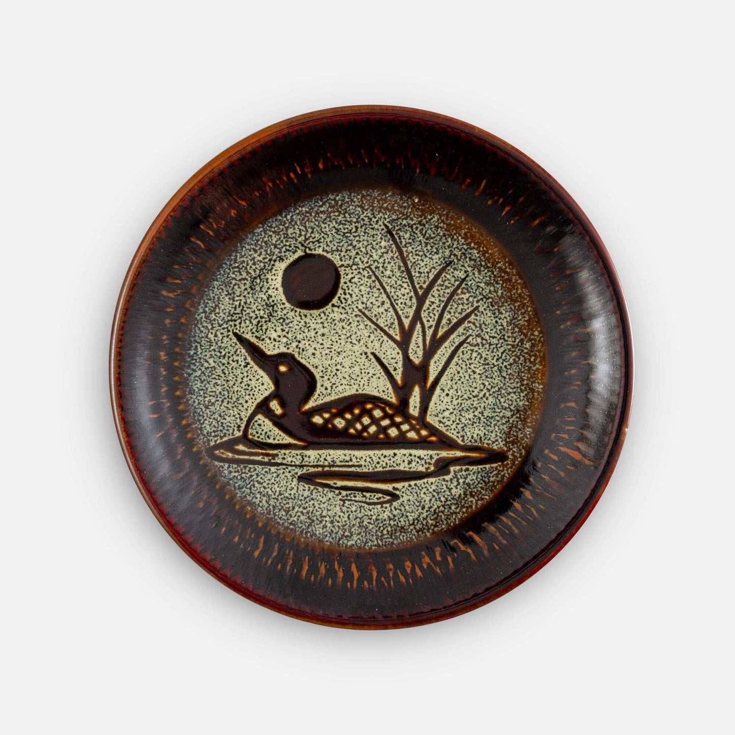 Handmade Pottery Rimless Dinner Plate made by Carroccia Tony in Italy in Hamada loon pattern