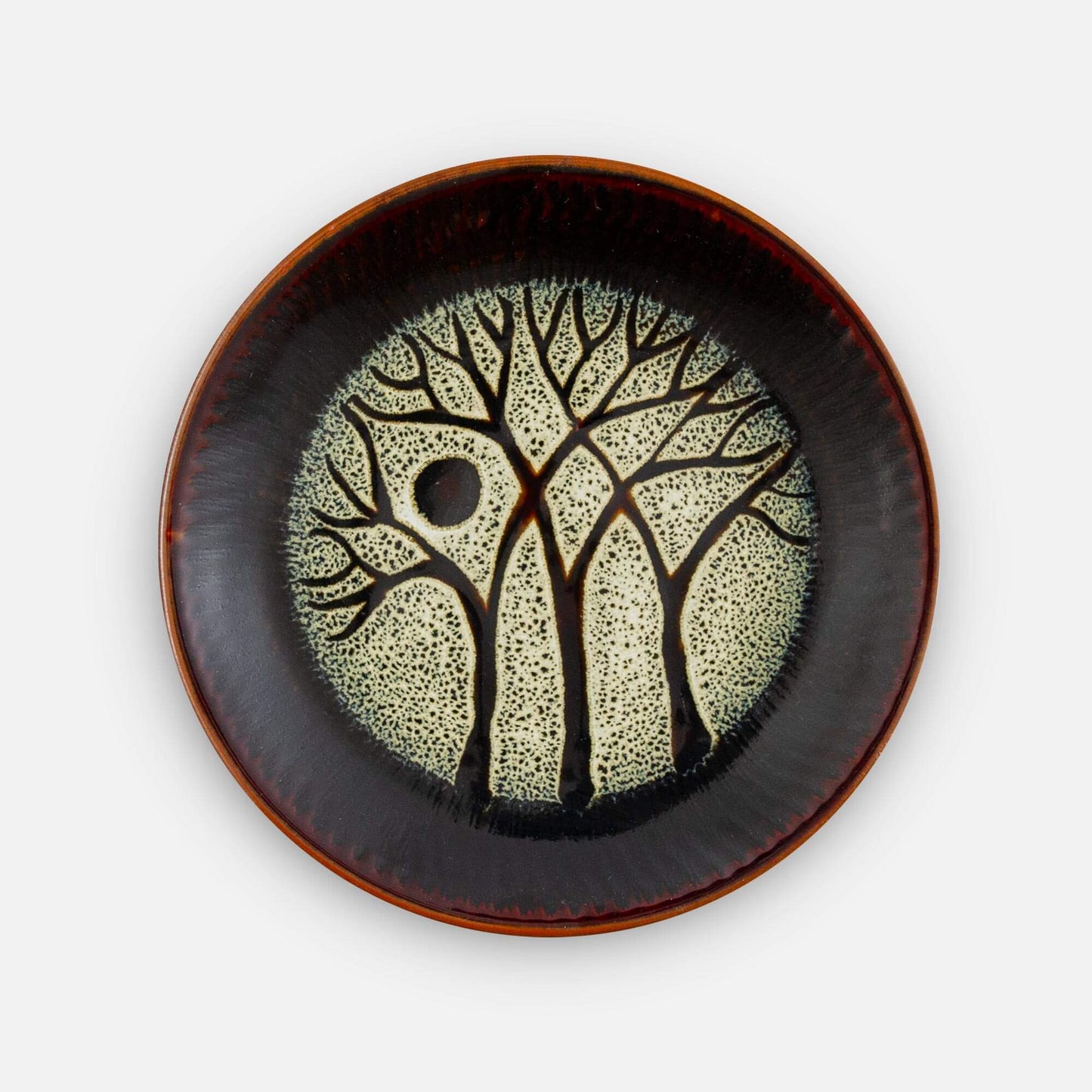 Handmade Pottery Rimless Dinner Plate made by Carroccia Tony in Italy in Hamada Tree Pattern