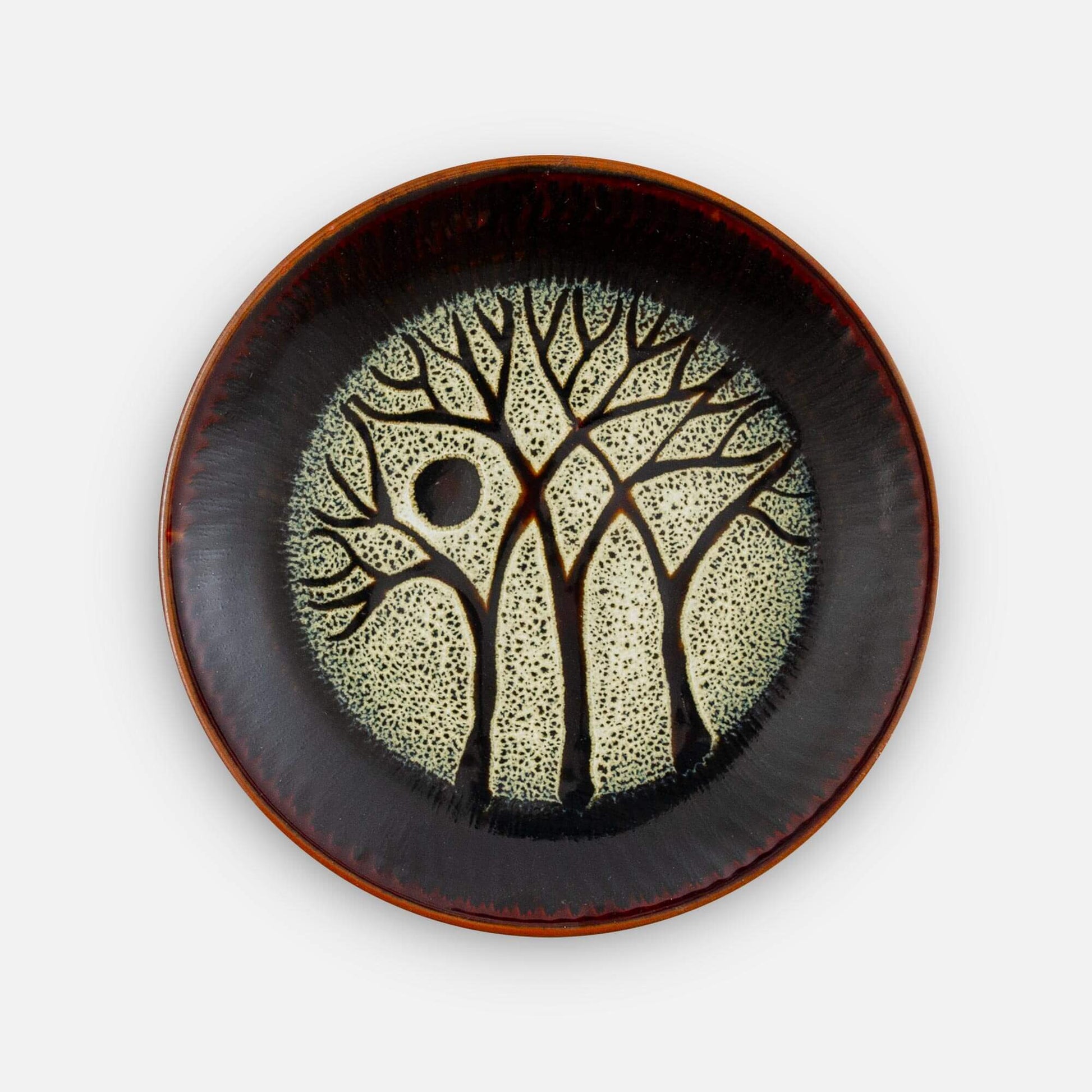 Handmade Pottery Rimless Dessert Plate made by Carroccia Tony  in Italy in Hamada Tree Pattern