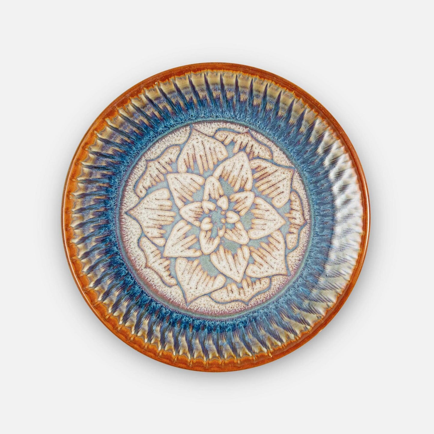 Handmade Pottery Rimless Dinner Plate made by Carroccia Tony in Italy Purple Celtic Rose pattern