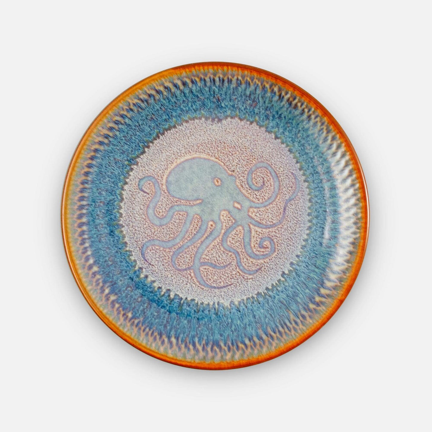 Handmade Pottery Rimless Dinner Plate made by Carroccia Tony in Italy in Purple Octopus pattern