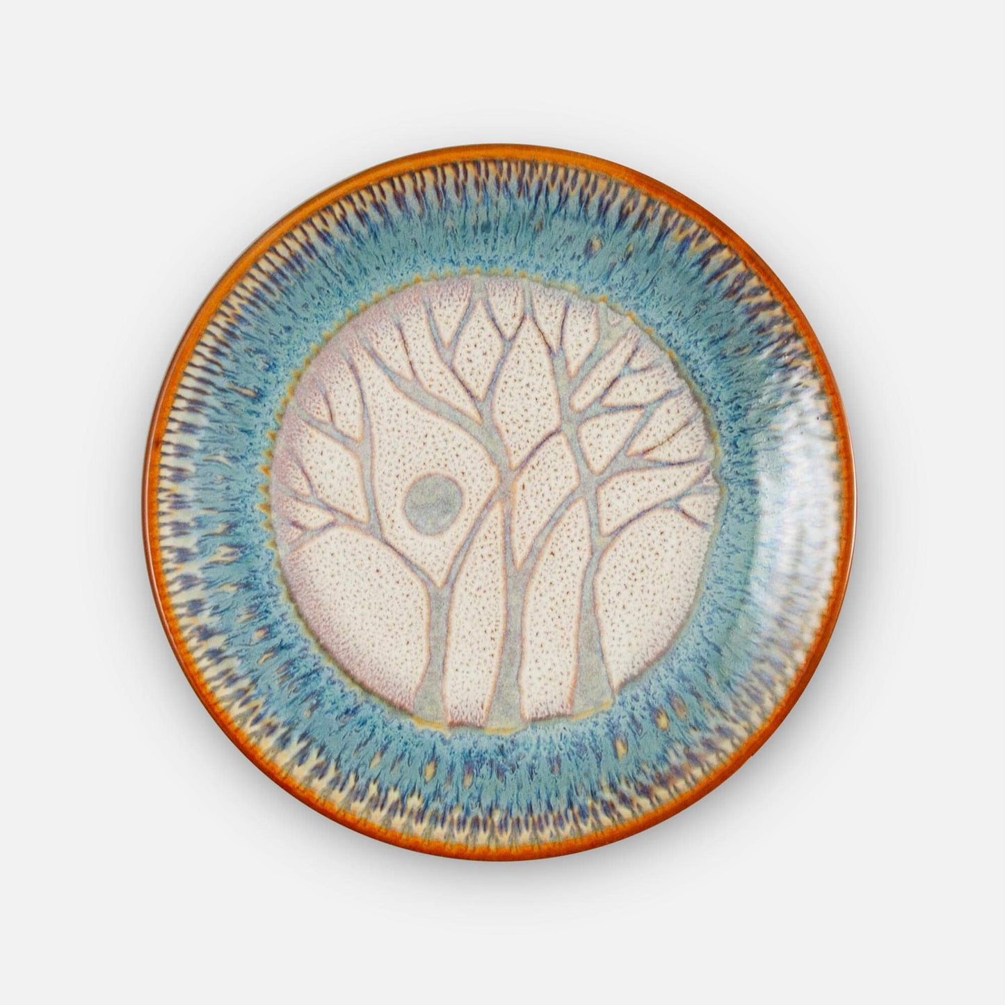 Handmade Pottery Rimless Dinner Plate made by Carroccia Tony in Italy in Purple Tree pattern