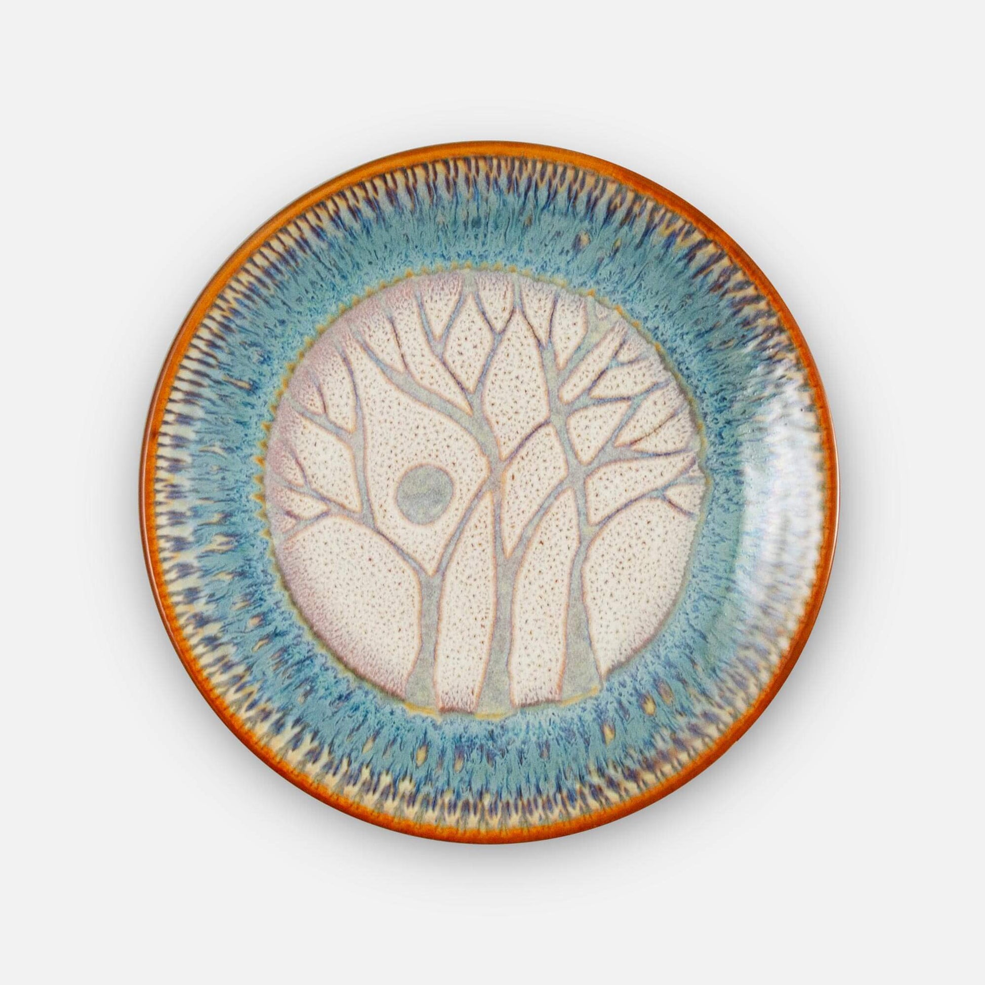 Handmade Pottery Rimless Dessert Plate made by Carroccia Tony  in Italy in Purple Tree pattern