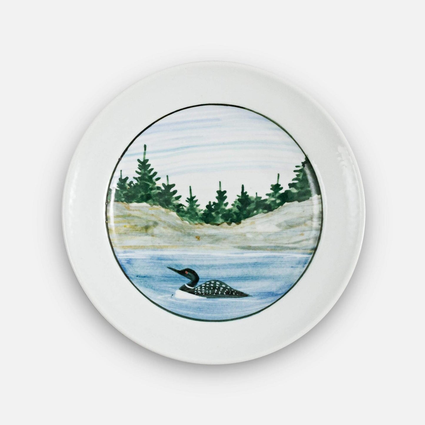 Handmade Pottery Footed Dinner Plate in Loon pattern made by Carroccia Tony in Italy