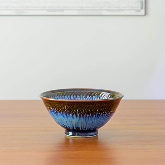 Handmade Pottery Popcorn Bowl in Blue Hamada pattern made by Carroccia Tony  in Italy