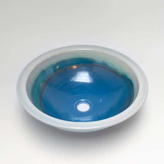 Handmade Pottery Rim Mount Sink in Blue Oribe pattern made by Carroccia Tony  in Italy