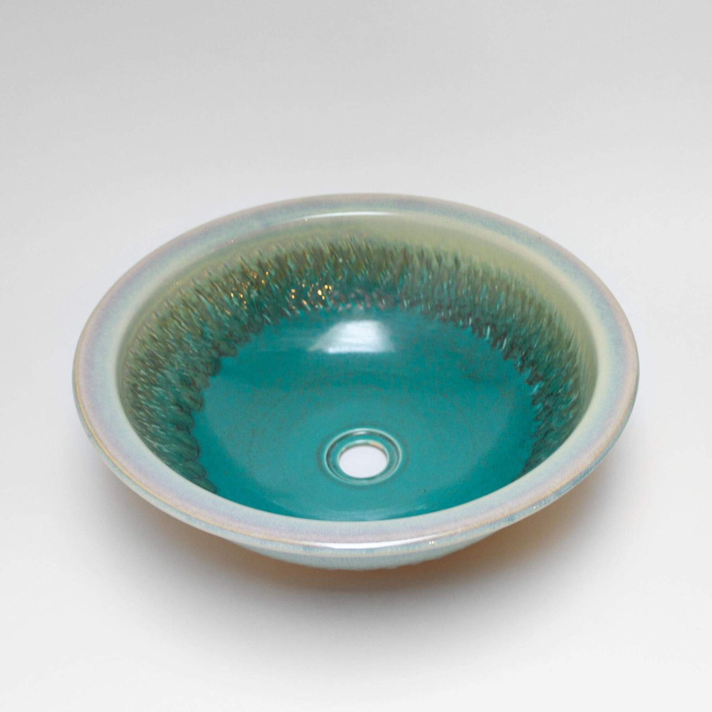 Handmade Pottery Rim Mount Sink in Green Oribe pattern made by Carroccia Tony in Italy