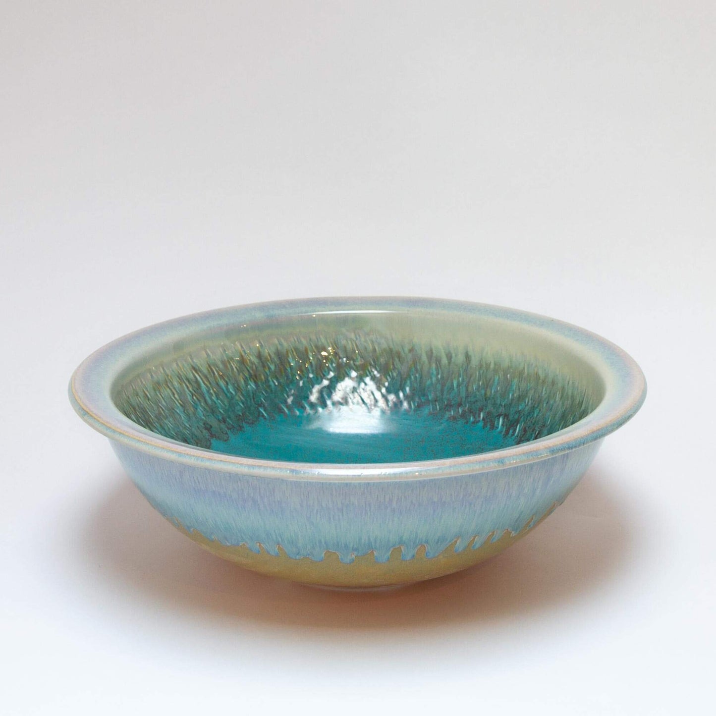 Handmade Pottery Rim Mount Sink in Green Oribe pattern made by Carroccia Tony in Italy