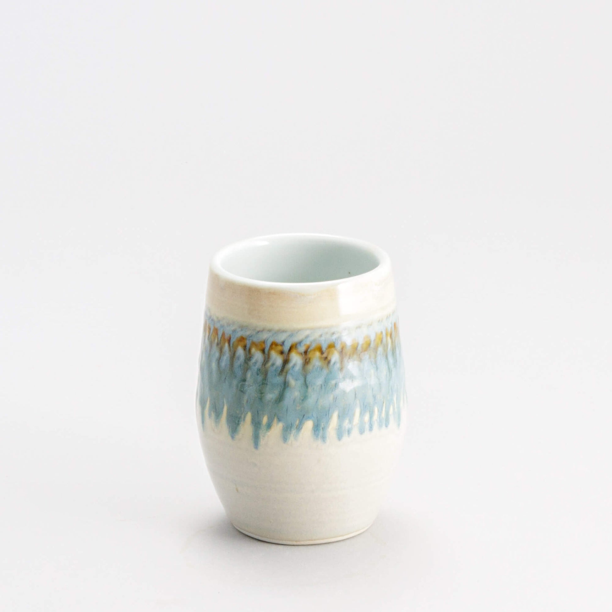 Handmade Pottery Stemless Wine Tumbler made by Carroccia Tony  in Italy Ivory & Blue Oribe