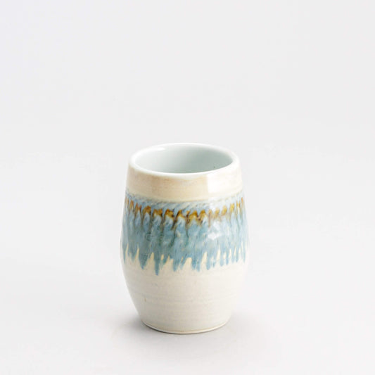 Handmade Pottery Stemless Wine Tumbler made by Carroccia Tony  in Italy Ivory & Blue Oribe
