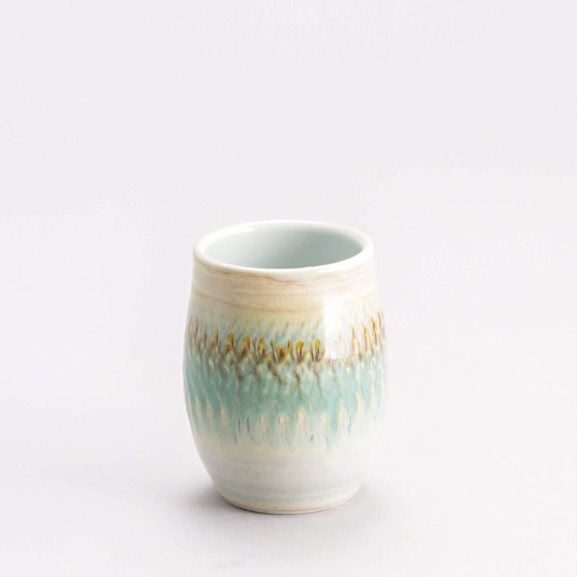 Handmade Pottery Stemless Wine Tumbler made by Carroccia Tony  in Italy Ivory & Green Oribe