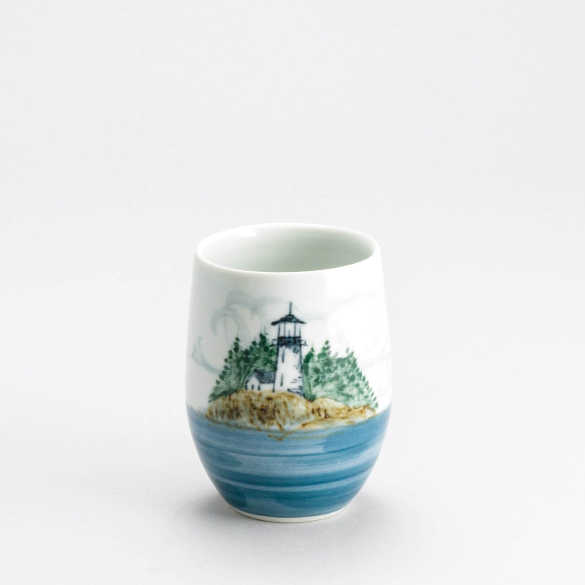Handmade Pottery Stemless Wine Tumbler made by Carroccia Tony  in Italy Lighthouse
