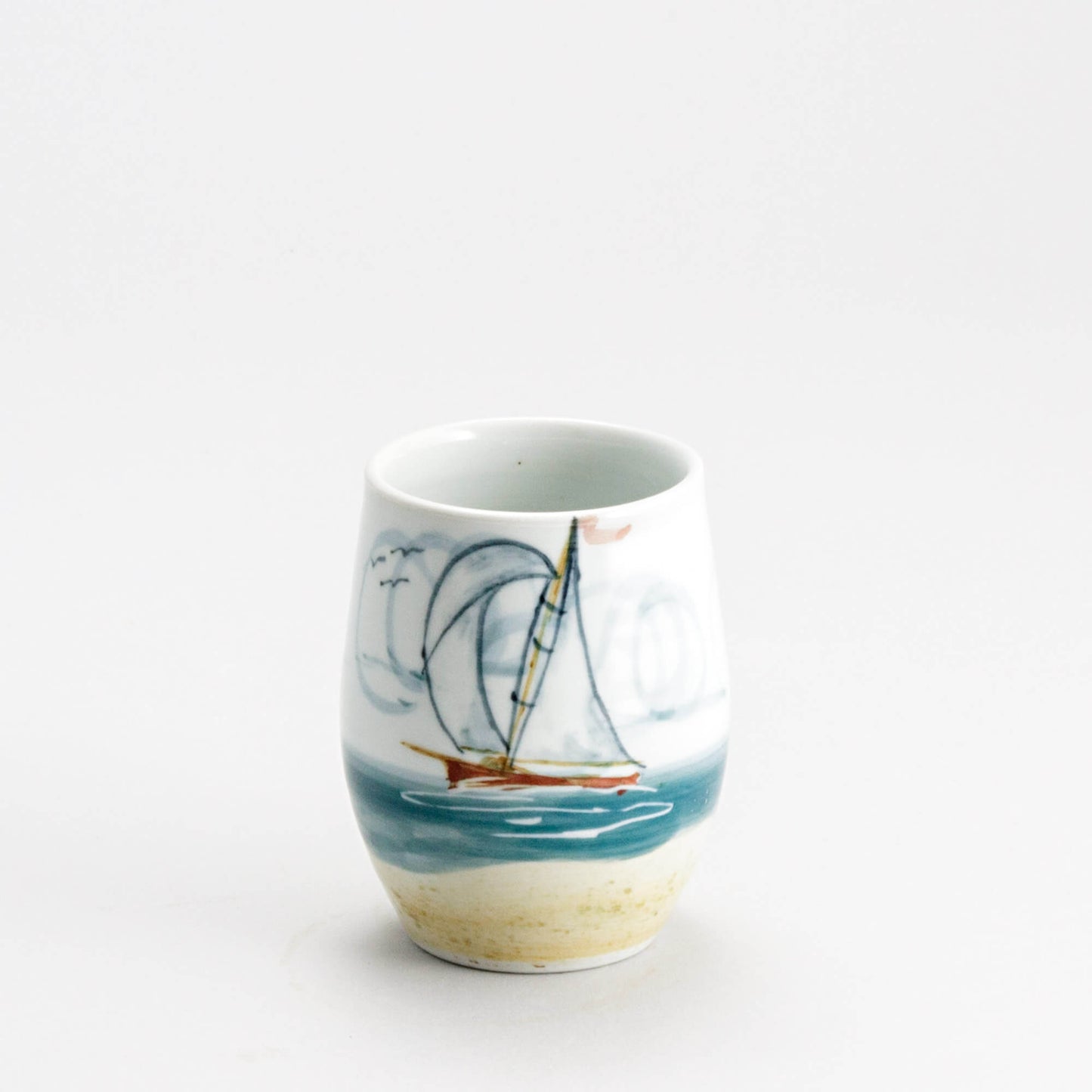 Handmade Pottery Stemless Wine Tumbler made by Carroccia Tony in Italy Sailboat
