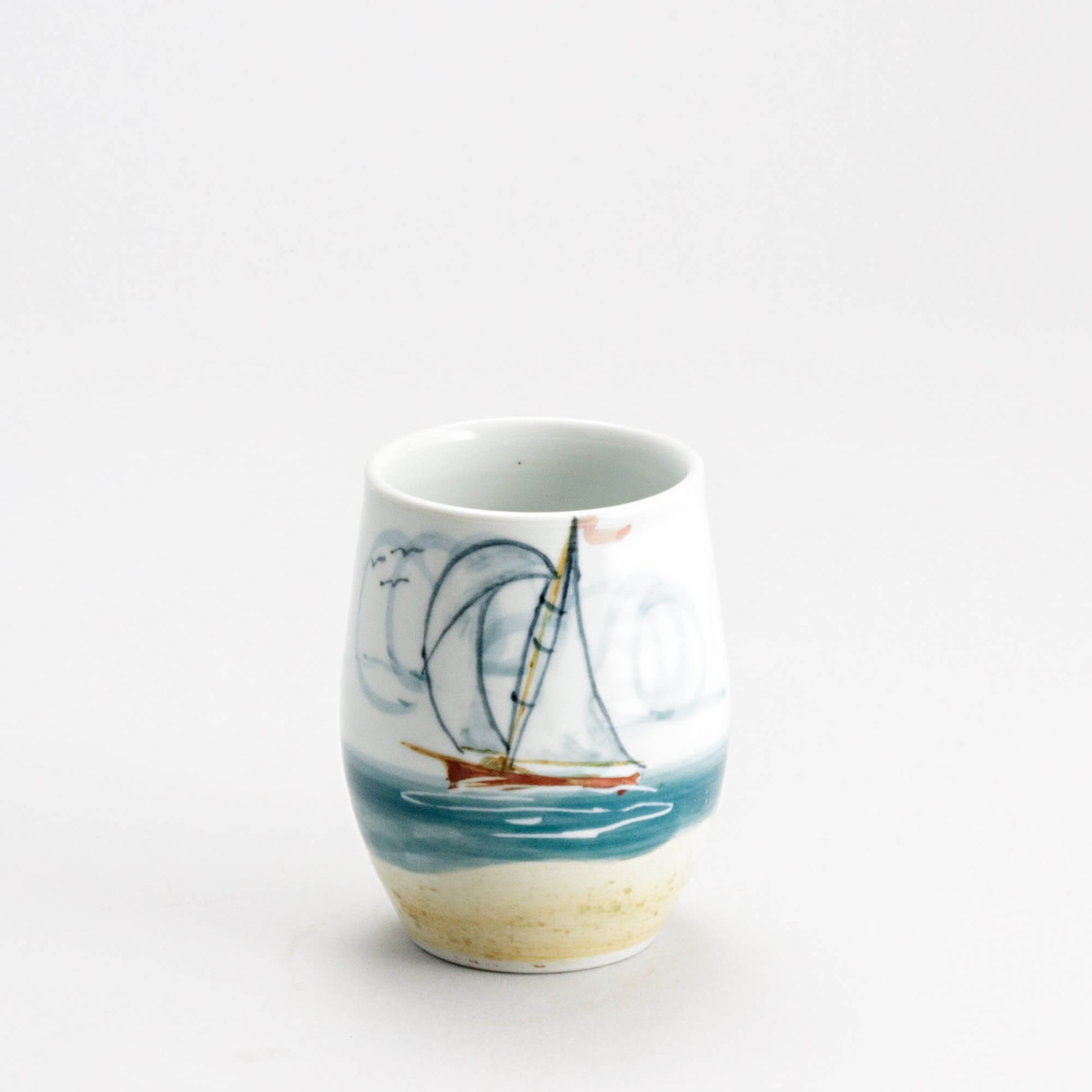 Handmade Pottery Stemless Wine Tumbler made by Carroccia Tony  in Italy Sailboat