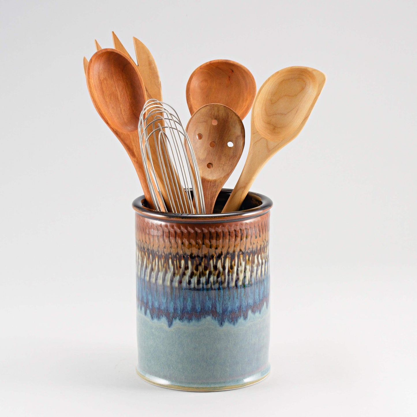 Handmade Pottery Utensil Holder in Purple Hamada pattern made by Carroccia Tony in Italy