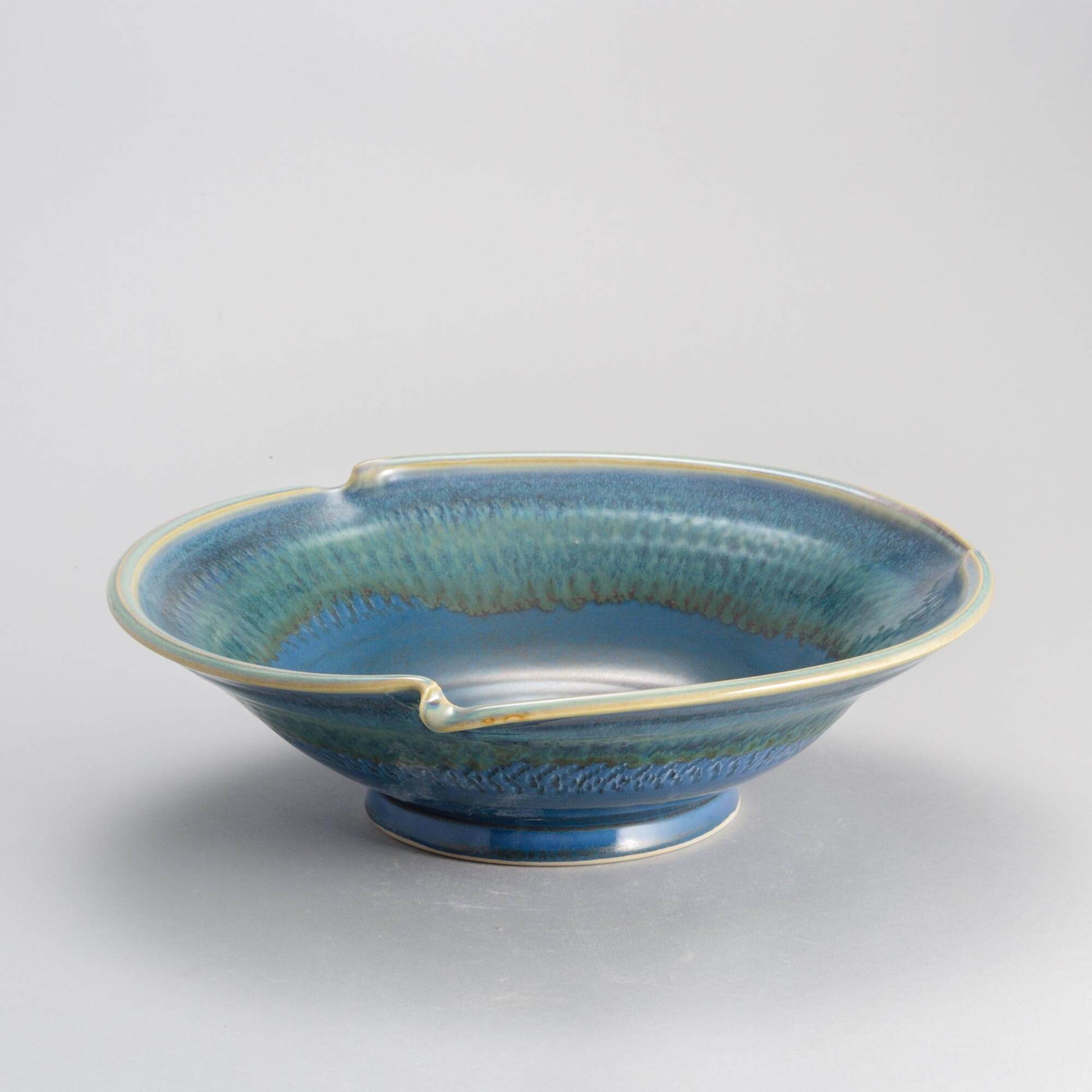 Handmade Pottery Signature Wave Bowl in Blue Oribe pattern made by Carroccia Tony  in Italy