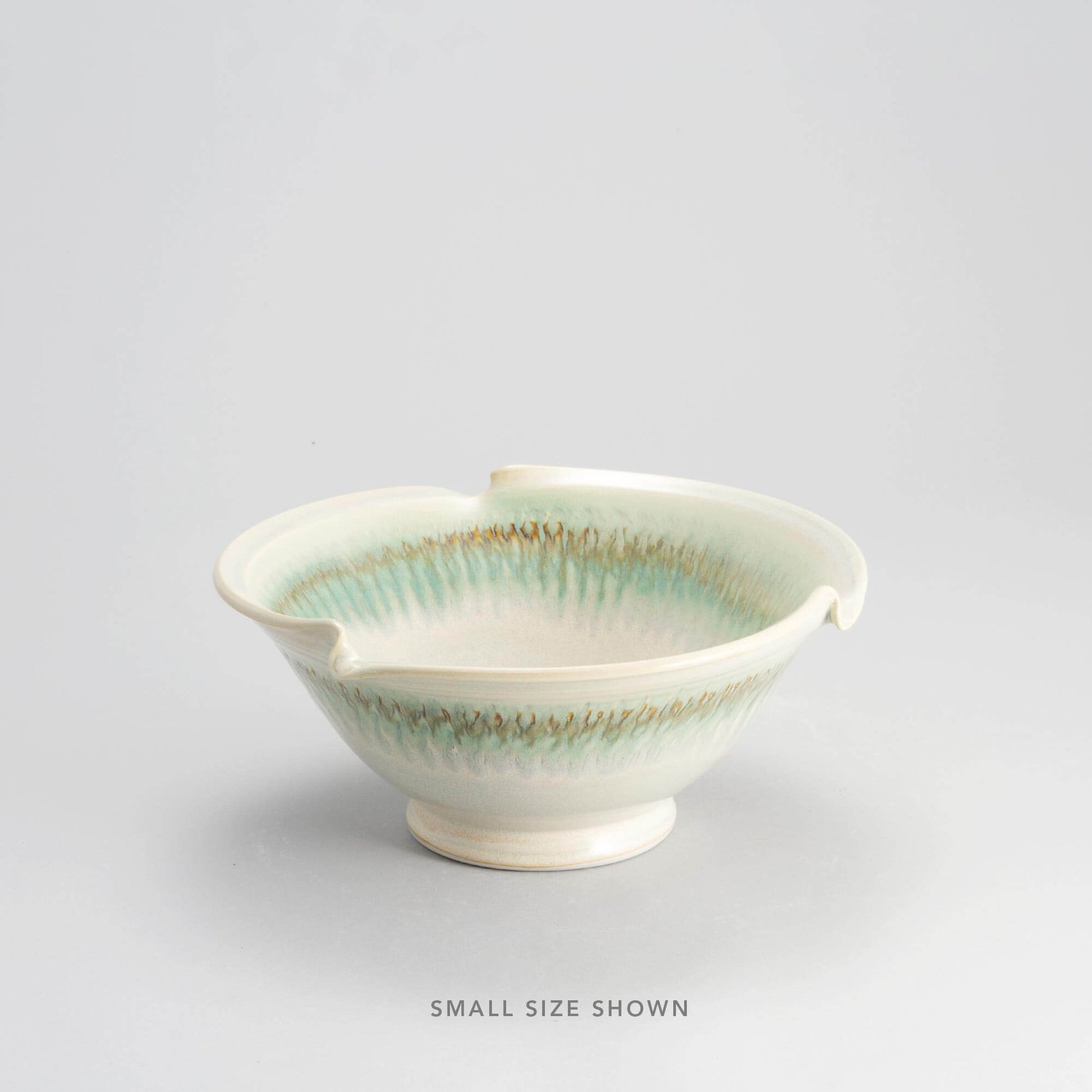 Handmade Pottery Signature Wave Bowl in Ivory & Green pattern made by Carroccia Tony  in Italy