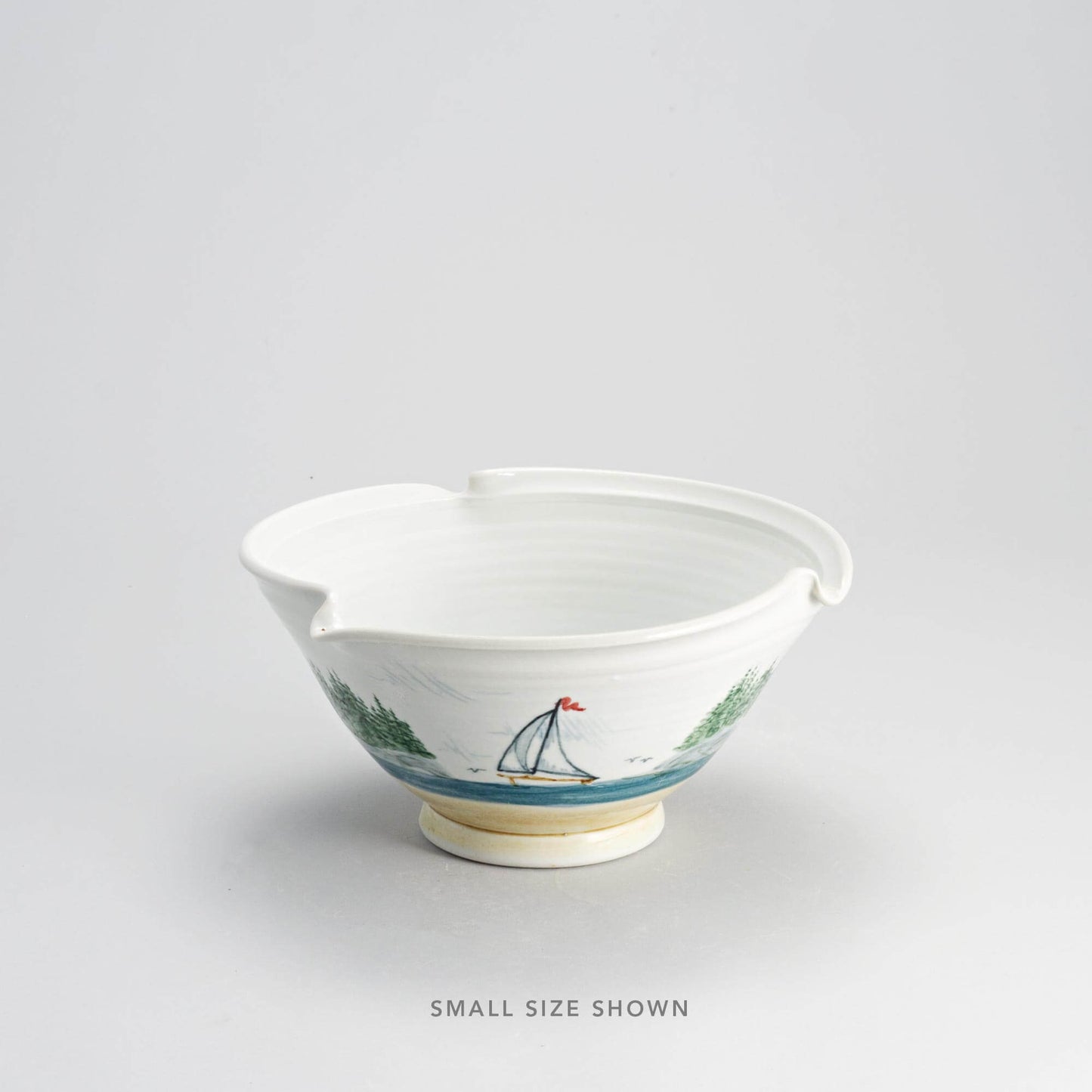 Handmade Pottery Signature Wave Bowl in Sailboat pattern made by Carroccia Tony in Italy