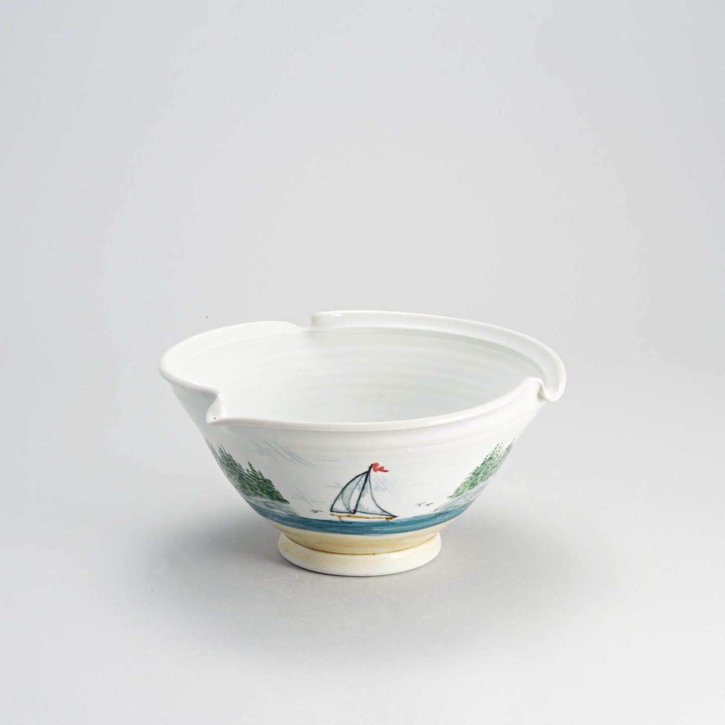 Handmade Pottery Signature Wave Bowl in Sailboat pattern made by Carroccia Tony in Italy