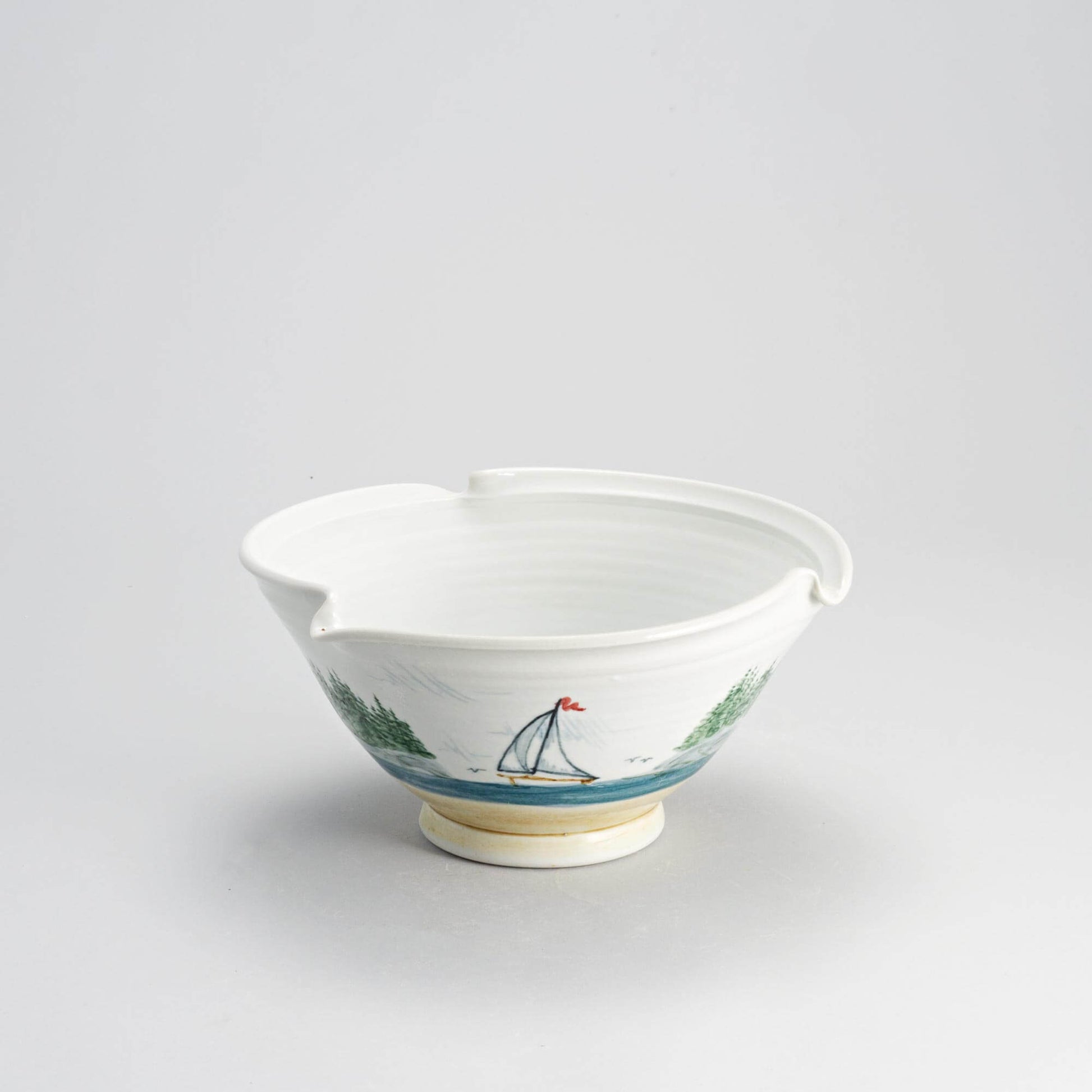 Handmade Pottery Signature Wave Bowl in Sailboat pattern made by Carroccia Tony  in Italy