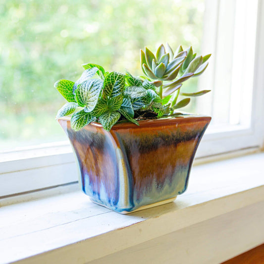 Handmade Pottery Windowsill Planter in Purple Hamada pattern made by Carroccia Tony  in Italy