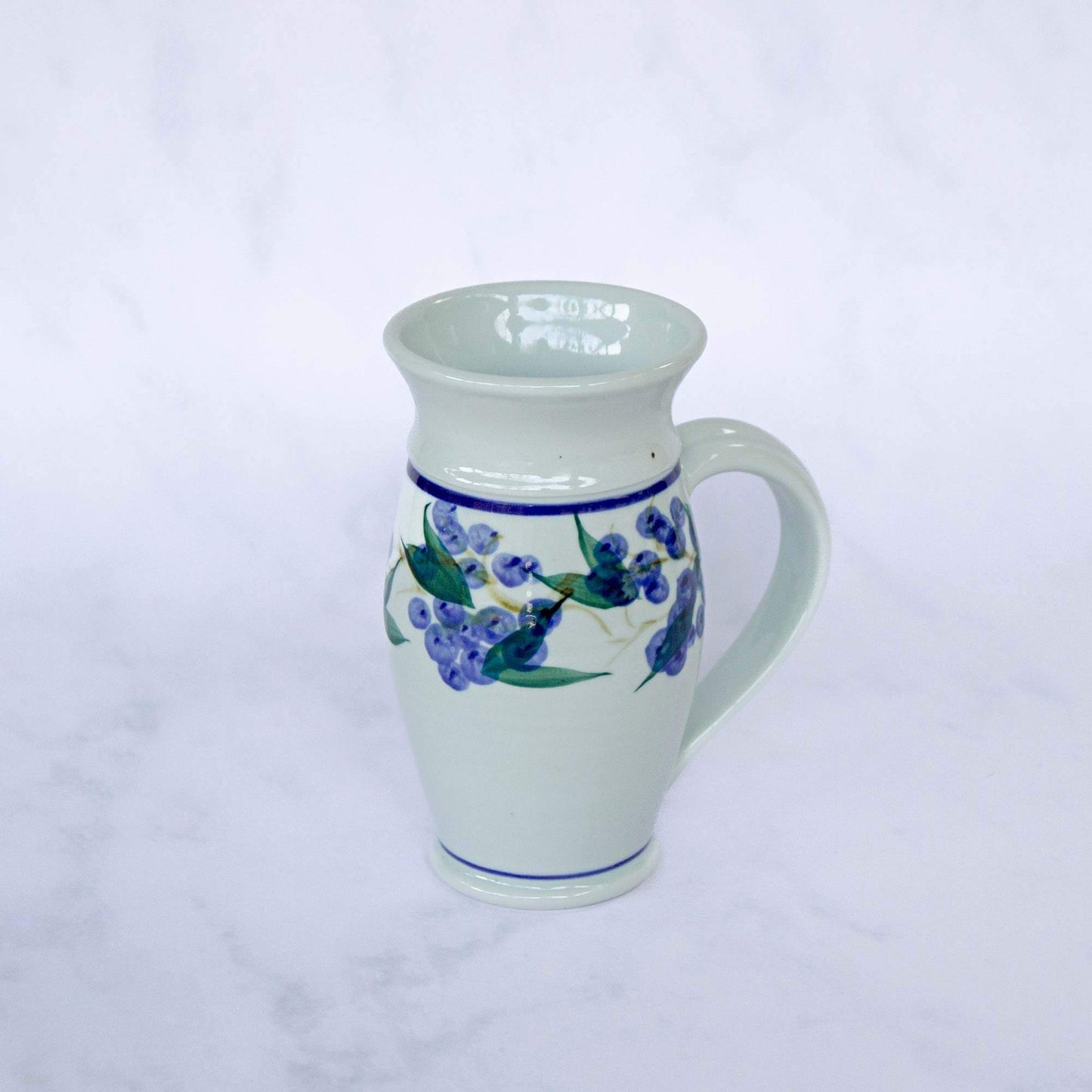 Handmade Pottery Beer Stein in Blueberry pattern made by Carroccia Tony in Italy