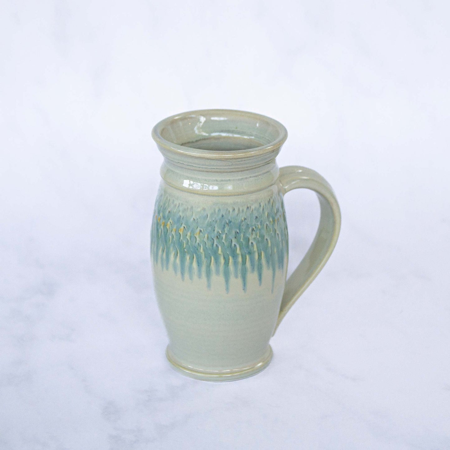 Handmade Pottery Beer Stein in Ivory & Blue pattern made by Carroccia Tony in Italy