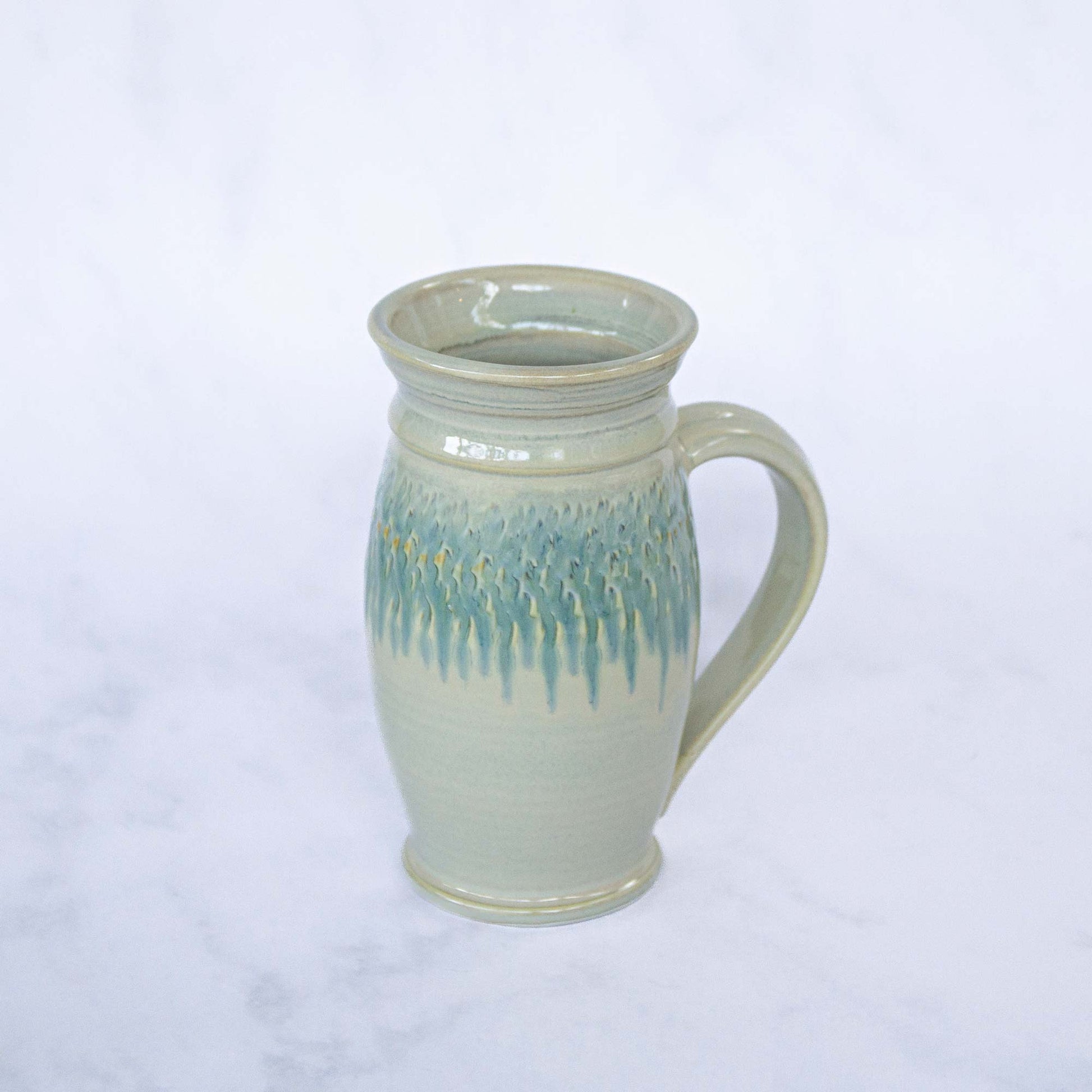 Handmade Pottery Beer Stein in Ivory & Blue pattern made by Carroccia Tony in Italy